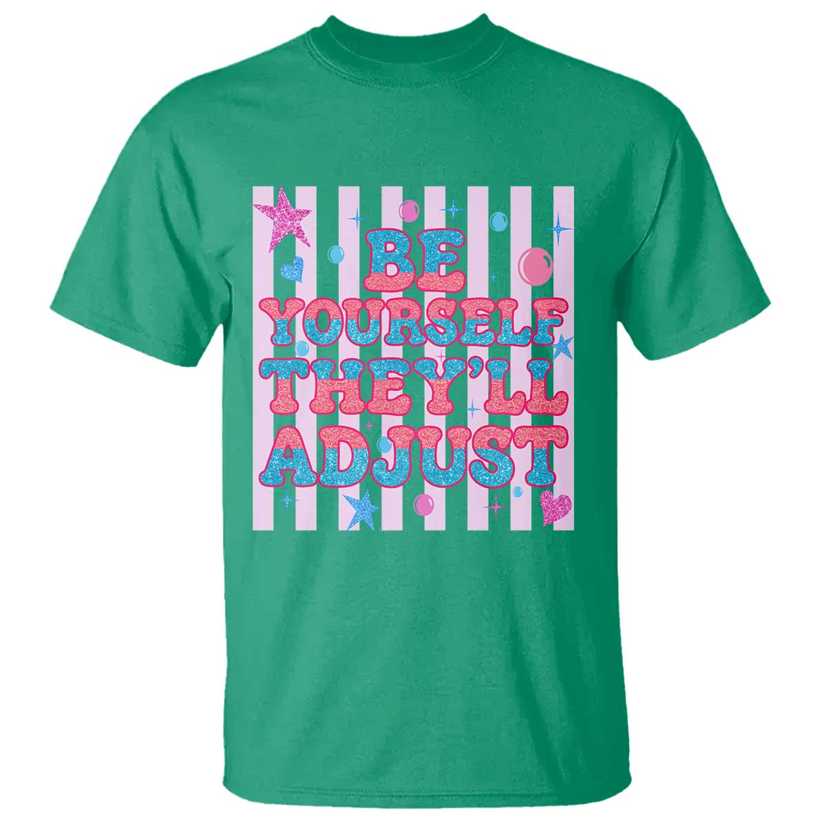 Striped Glitter Effect Printed Trans Rights T Shirt Be Yourself They Will Adjust TS12 Irish Green Print Your Wear