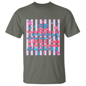 Striped Glitter Effect Printed Trans Rights T Shirt Be Yourself They Will Adjust TS12 Military Green Print Your Wear
