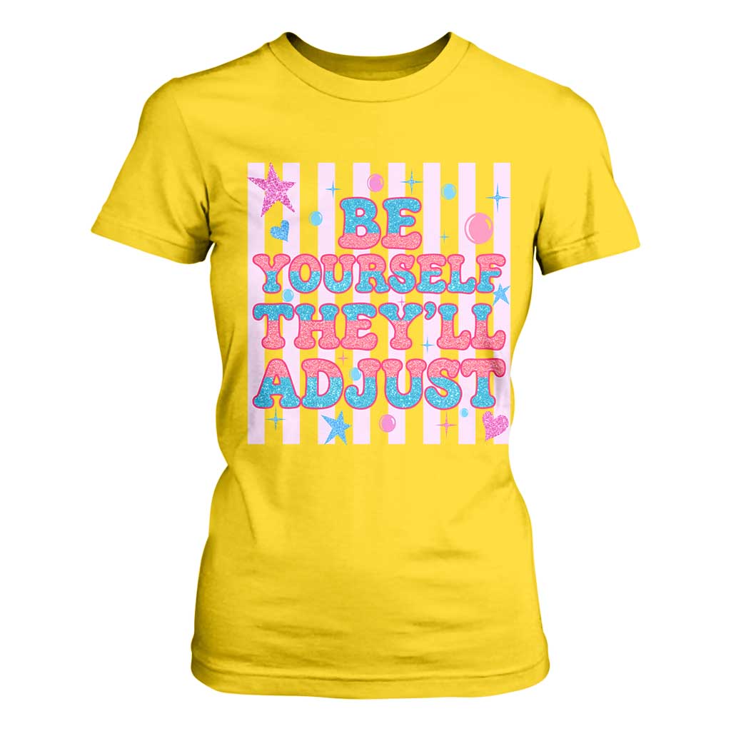 Striped Glitter Effect Printed Trans Rights T Shirt For Women Be Yourself They Will Adjust TS12 Daisy Print Your Wear