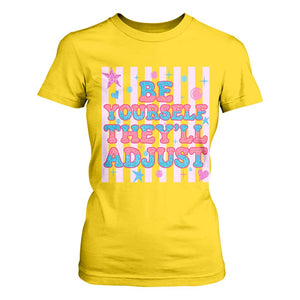 Striped Glitter Effect Printed Trans Rights T Shirt For Women Be Yourself They Will Adjust TS12 Daisy Print Your Wear