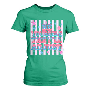 Striped Glitter Effect Printed Trans Rights T Shirt For Women Be Yourself They Will Adjust TS12 Irish Green Print Your Wear