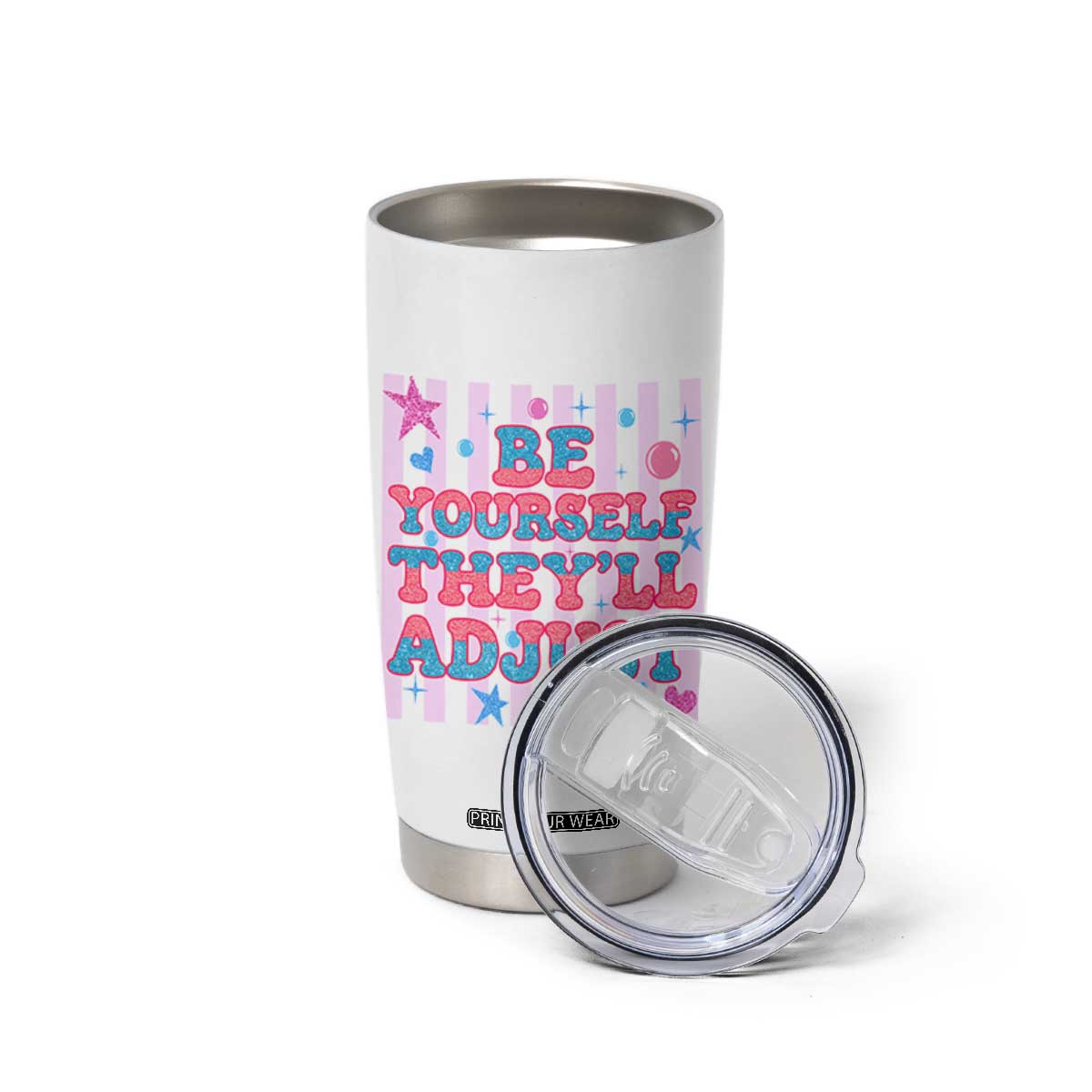 Striped Glitter Effect Printed Trans Rights Tumbler Cup Be Yourself They Will Adjust TS12 Print Your Wear