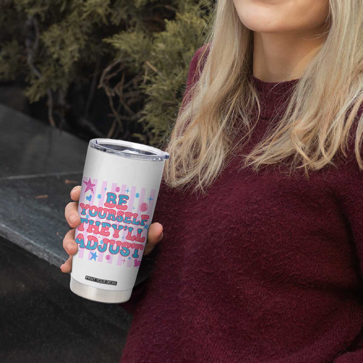 Striped Glitter Effect Printed Trans Rights Tumbler Cup Be Yourself They Will Adjust TS12 Print Your Wear