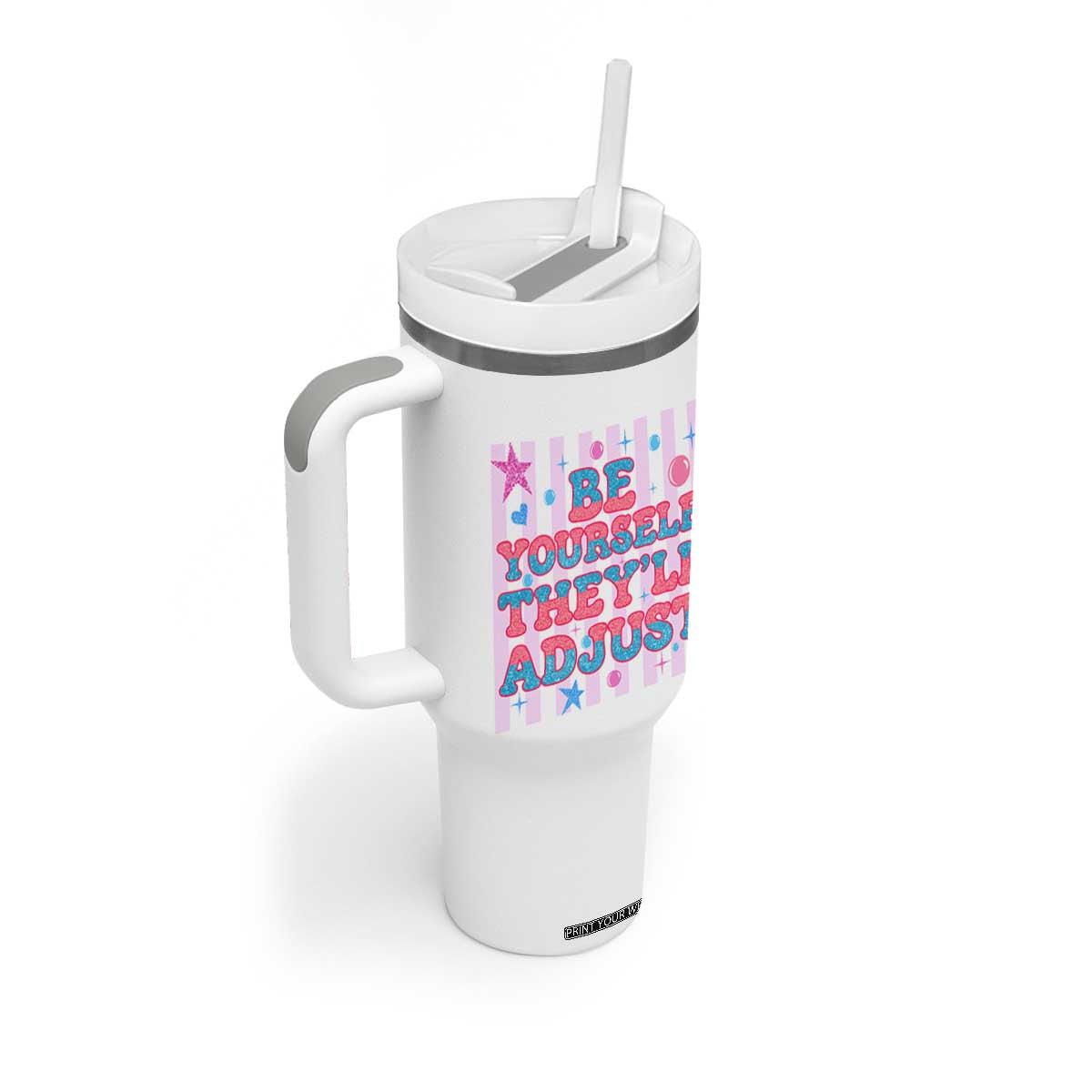 Striped Glitter Effect Printed Trans Rights Tumbler With Handle Be Yourself They Will Adjust TS12 Print Your Wear