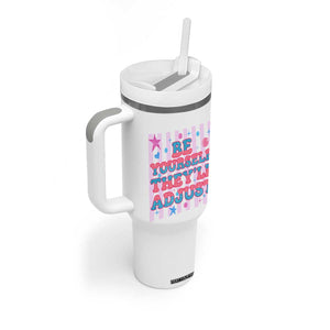 Striped Glitter Effect Printed Trans Rights Tumbler With Handle Be Yourself They Will Adjust TS12 Print Your Wear