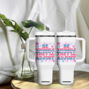 Striped Glitter Effect Printed Trans Rights Tumbler With Handle Be Yourself They Will Adjust TS12 Print Your Wear