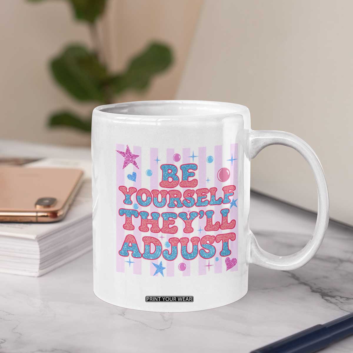 Striped Glitter Effect Printed Trans Rights Coffee Mug Be Yourself They Will Adjust TS12 Print Your Wear