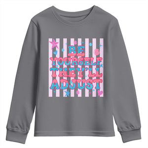 Striped Glitter Effect Printed Trans Rights Youth Sweatshirt Be Yourself They Will Adjust TS12 Charcoal Print Your Wear