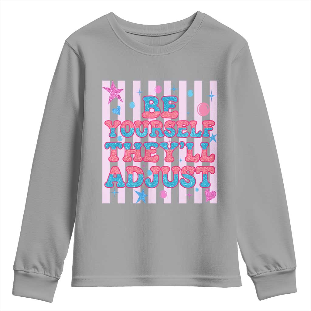 Striped Glitter Effect Printed Trans Rights Youth Sweatshirt Be Yourself They Will Adjust TS12 Sport Gray Print Your Wear