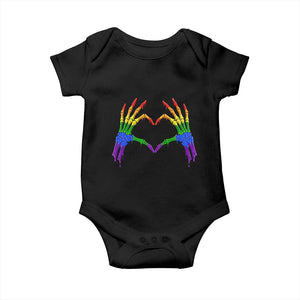 Rainbow Skeleton Heart Hands Baby Onesie LGBTQ Pride Support Graphic TS12 Black Print Your Wear