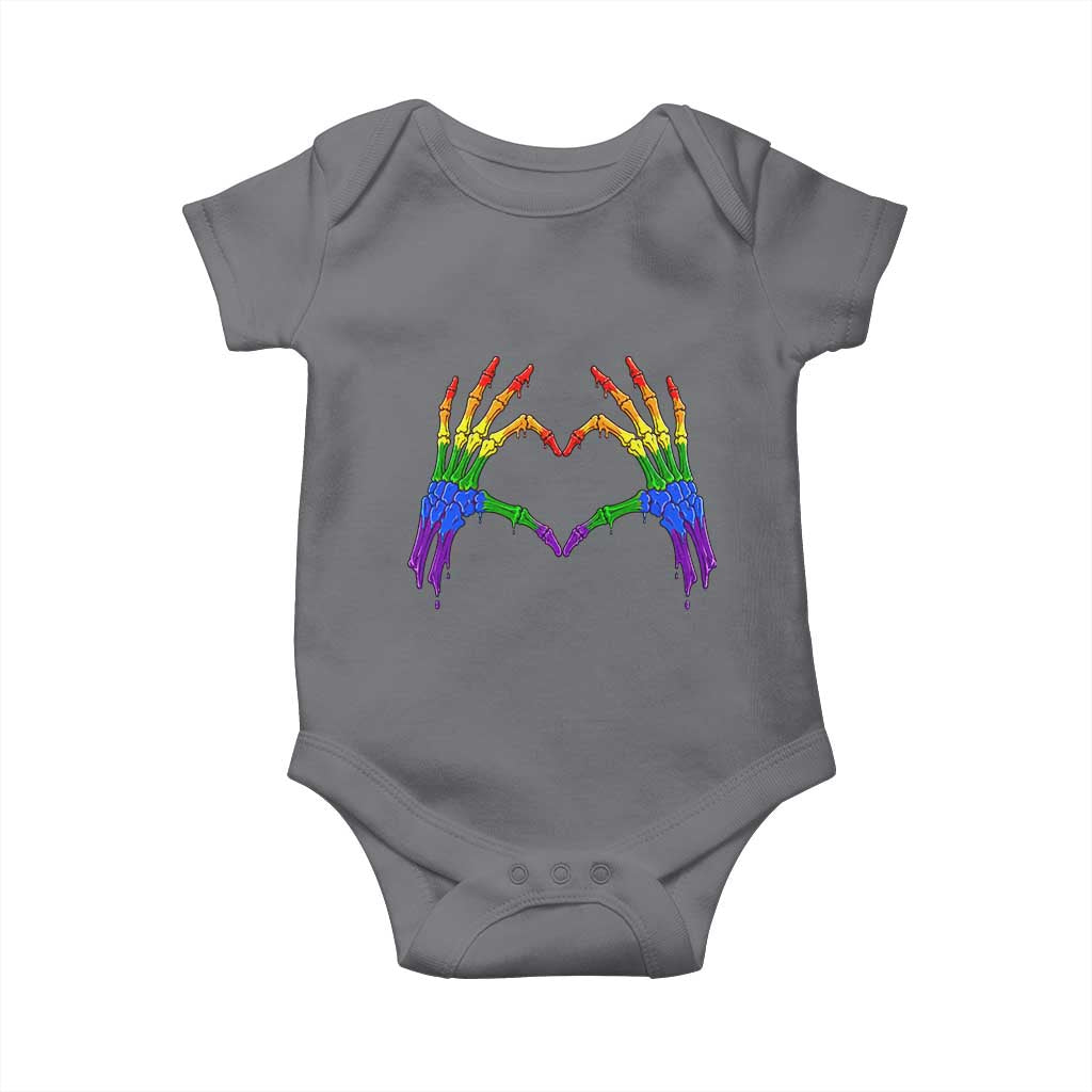 Rainbow Skeleton Heart Hands Baby Onesie LGBTQ Pride Support Graphic TS12 Charcoal Print Your Wear