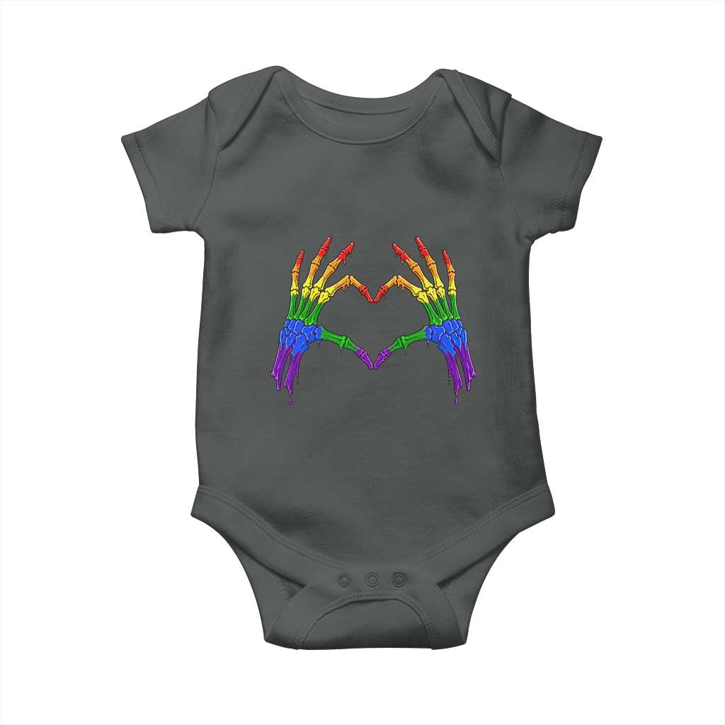 Rainbow Skeleton Heart Hands Baby Onesie LGBTQ Pride Support Graphic TS12 Dark Heather Print Your Wear