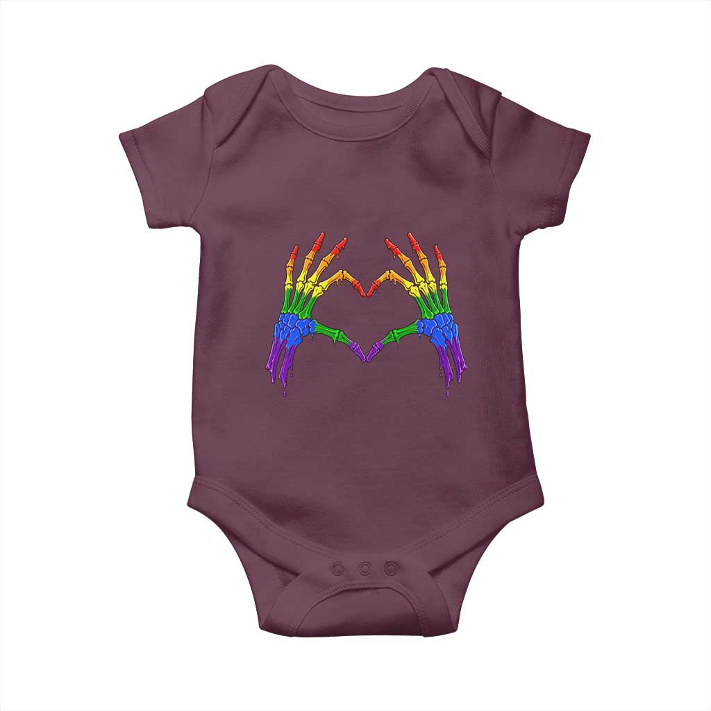Rainbow Skeleton Heart Hands Baby Onesie LGBTQ Pride Support Graphic TS12 Maroon Print Your Wear