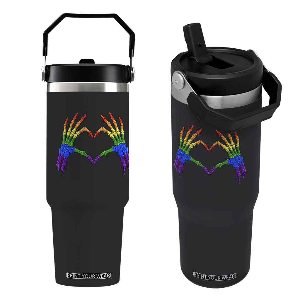 Rainbow Skeleton Heart Hands Flip Straw Tumbler LGBTQ Pride Support Graphic TS12 One Size: 30 oz Black Print Your Wear