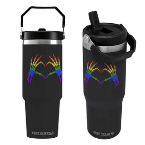 Rainbow Skeleton Heart Hands Flip Straw Tumbler LGBTQ Pride Support Graphic TS12 One Size: 30 oz Black Print Your Wear