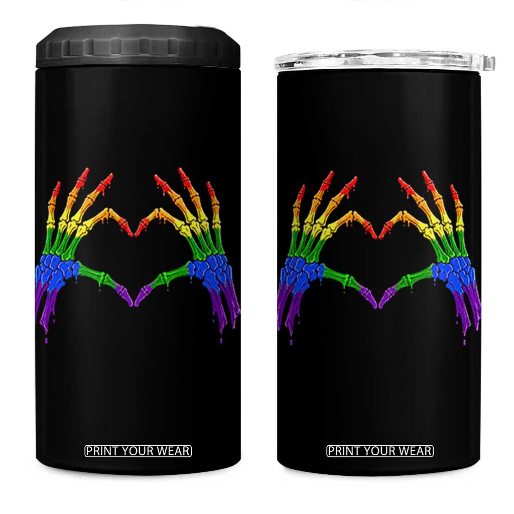 Rainbow Skeleton Heart Hands 4 in 1 Can Cooler Tumbler LGBTQ Pride Support Graphic TS12 One Size: 16 oz Black Print Your Wear