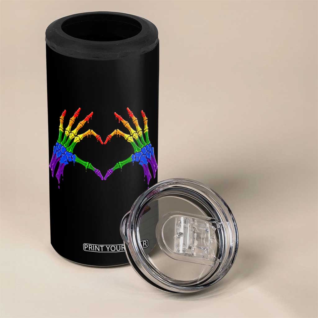 Rainbow Skeleton Heart Hands 4 in 1 Can Cooler Tumbler LGBTQ Pride Support Graphic TS12 Print Your Wear