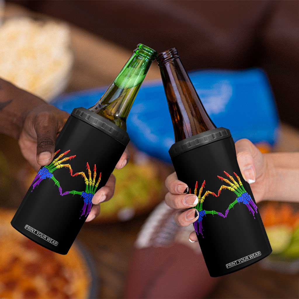 Rainbow Skeleton Heart Hands 4 in 1 Can Cooler Tumbler LGBTQ Pride Support Graphic TS12 Print Your Wear