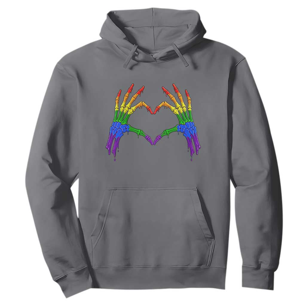 Rainbow Skeleton Heart Hands Hoodie LGBTQ Pride Support Graphic TS12 Charcoal Print Your Wear