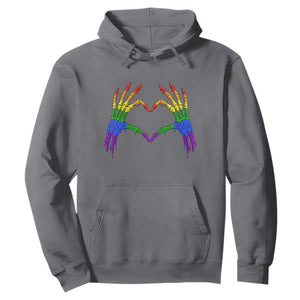 Rainbow Skeleton Heart Hands Hoodie LGBTQ Pride Support Graphic TS12 Charcoal Print Your Wear