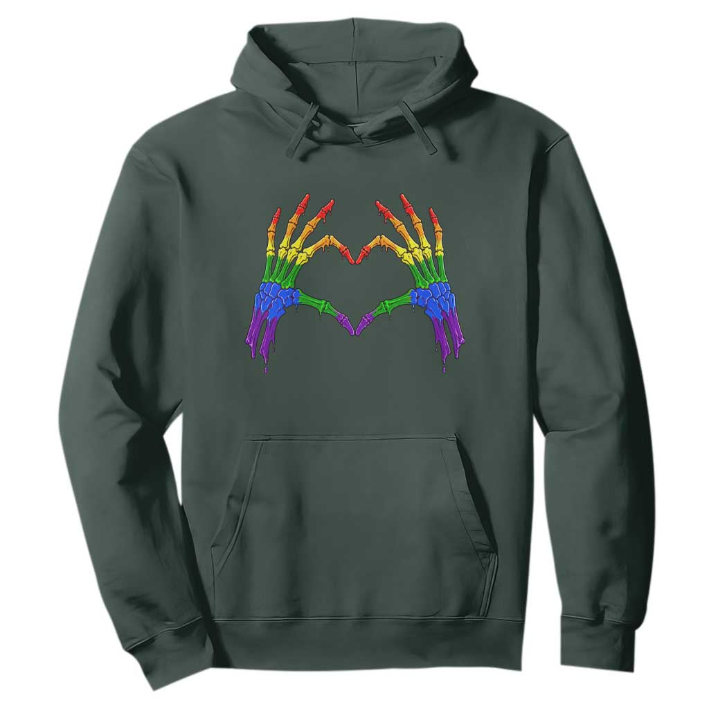 Rainbow Skeleton Heart Hands Hoodie LGBTQ Pride Support Graphic TS12 Dark Forest Green Print Your Wear