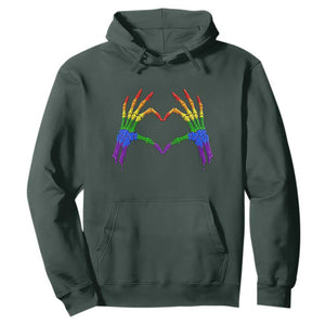 Rainbow Skeleton Heart Hands Hoodie LGBTQ Pride Support Graphic TS12 Dark Forest Green Print Your Wear