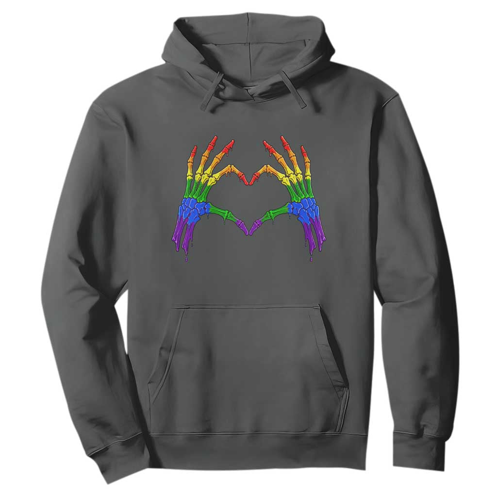Rainbow Skeleton Heart Hands Hoodie LGBTQ Pride Support Graphic TS12 Dark Heather Print Your Wear