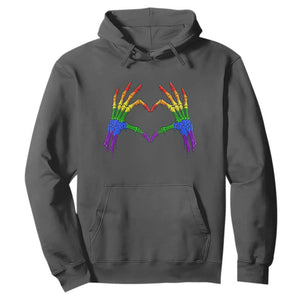 Rainbow Skeleton Heart Hands Hoodie LGBTQ Pride Support Graphic TS12 Dark Heather Print Your Wear