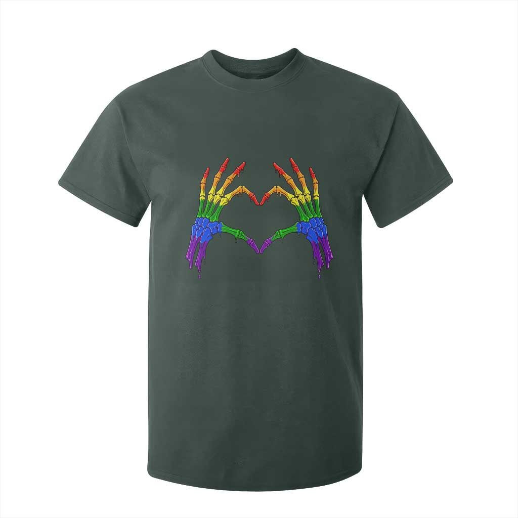 Rainbow Skeleton Heart Hands T Shirt For Kid LGBTQ Pride Support Graphic TS12 Dark Forest Green Print Your Wear