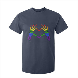 Rainbow Skeleton Heart Hands T Shirt For Kid LGBTQ Pride Support Graphic TS12 Navy Print Your Wear