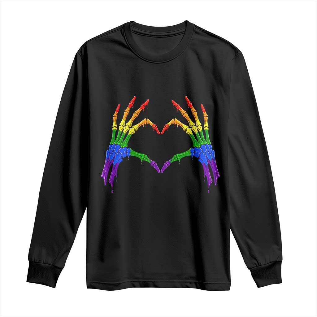 Rainbow Skeleton Heart Hands Long Sleeve Shirt LGBTQ Pride Support Graphic TS12 Black Print Your Wear