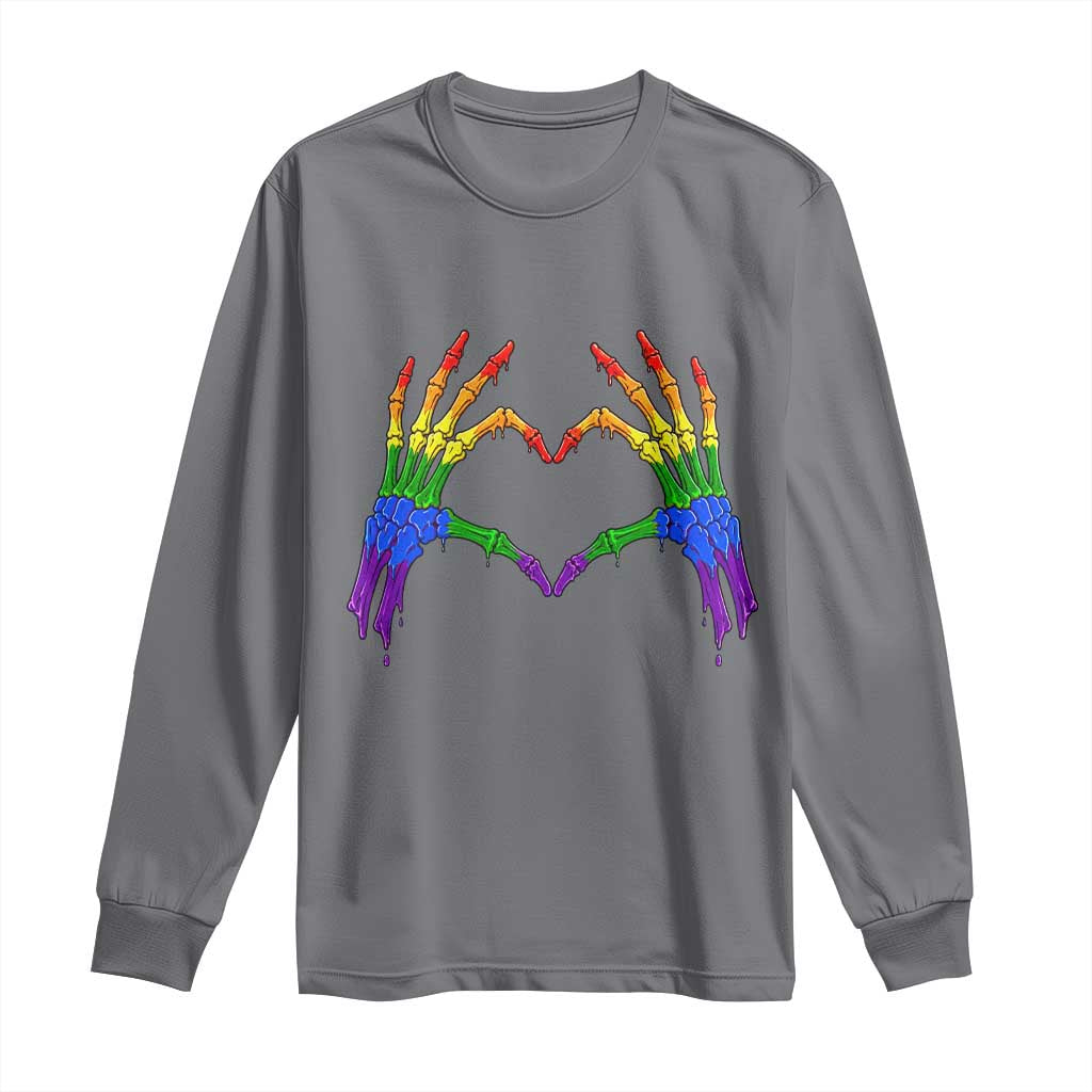 Rainbow Skeleton Heart Hands Long Sleeve Shirt LGBTQ Pride Support Graphic TS12 Charcoal Print Your Wear