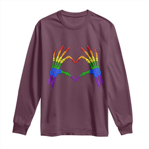 Rainbow Skeleton Heart Hands Long Sleeve Shirt LGBTQ Pride Support Graphic TS12 Maroon Print Your Wear