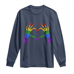 Rainbow Skeleton Heart Hands Long Sleeve Shirt LGBTQ Pride Support Graphic TS12 Navy Print Your Wear