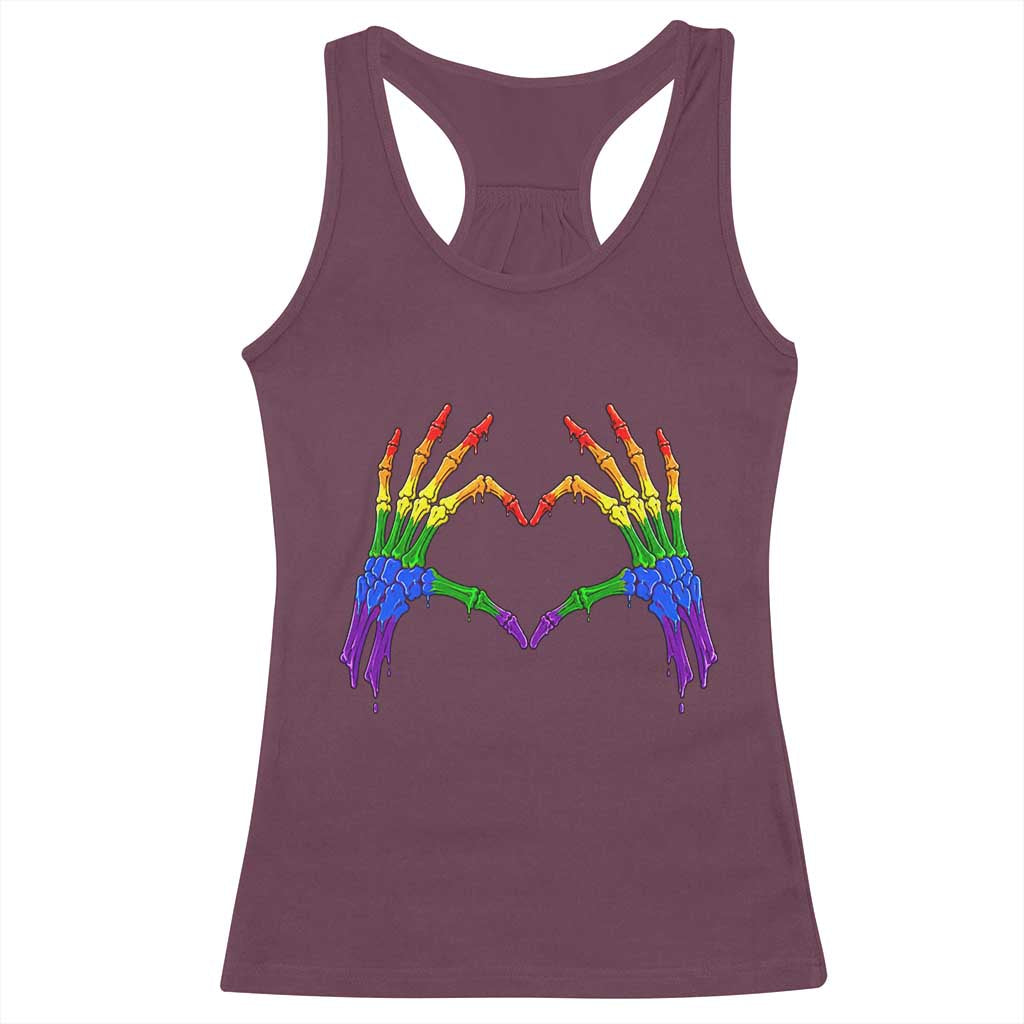 Rainbow Skeleton Heart Hands Racerback Tank Top LGBTQ Pride Support Graphic TS12 Maroon Print Your Wear