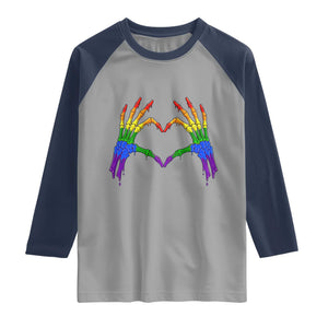 Rainbow Skeleton Heart Hands Raglan Shirt LGBTQ Pride Support Graphic TS12 Sport Gray Navy Print Your Wear
