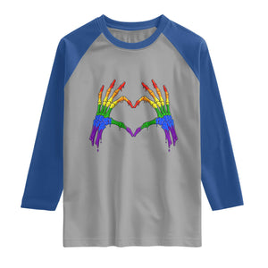 Rainbow Skeleton Heart Hands Raglan Shirt LGBTQ Pride Support Graphic TS12 Sport Gray Royal Print Your Wear