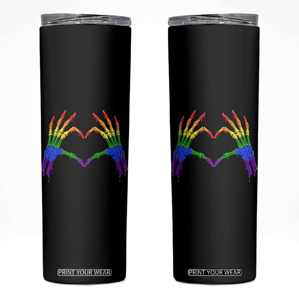 Rainbow Skeleton Heart Hands Skinny Tumbler LGBTQ Pride Support Graphic TS12 Black Print Your Wear