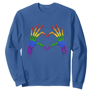 Rainbow Skeleton Heart Hands Sweatshirt LGBTQ Pride Support Graphic TS12 Royal Blue Print Your Wear