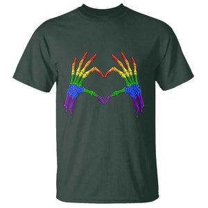 Rainbow Skeleton Heart Hands T Shirt LGBTQ Pride Support Graphic TS12 Dark Forest Green Print Your Wear