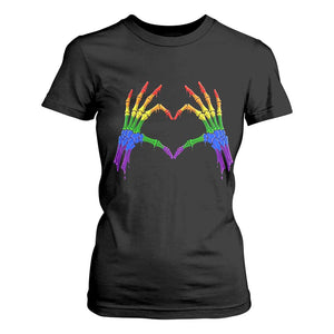 Rainbow Skeleton Heart Hands T Shirt For Women LGBTQ Pride Support Graphic TS12 Black Print Your Wear