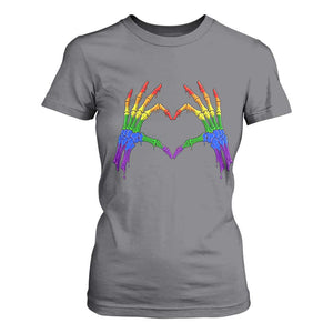 Rainbow Skeleton Heart Hands T Shirt For Women LGBTQ Pride Support Graphic TS12 Charcoal Print Your Wear