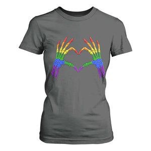 Rainbow Skeleton Heart Hands T Shirt For Women LGBTQ Pride Support Graphic TS12 Dark Heather Print Your Wear