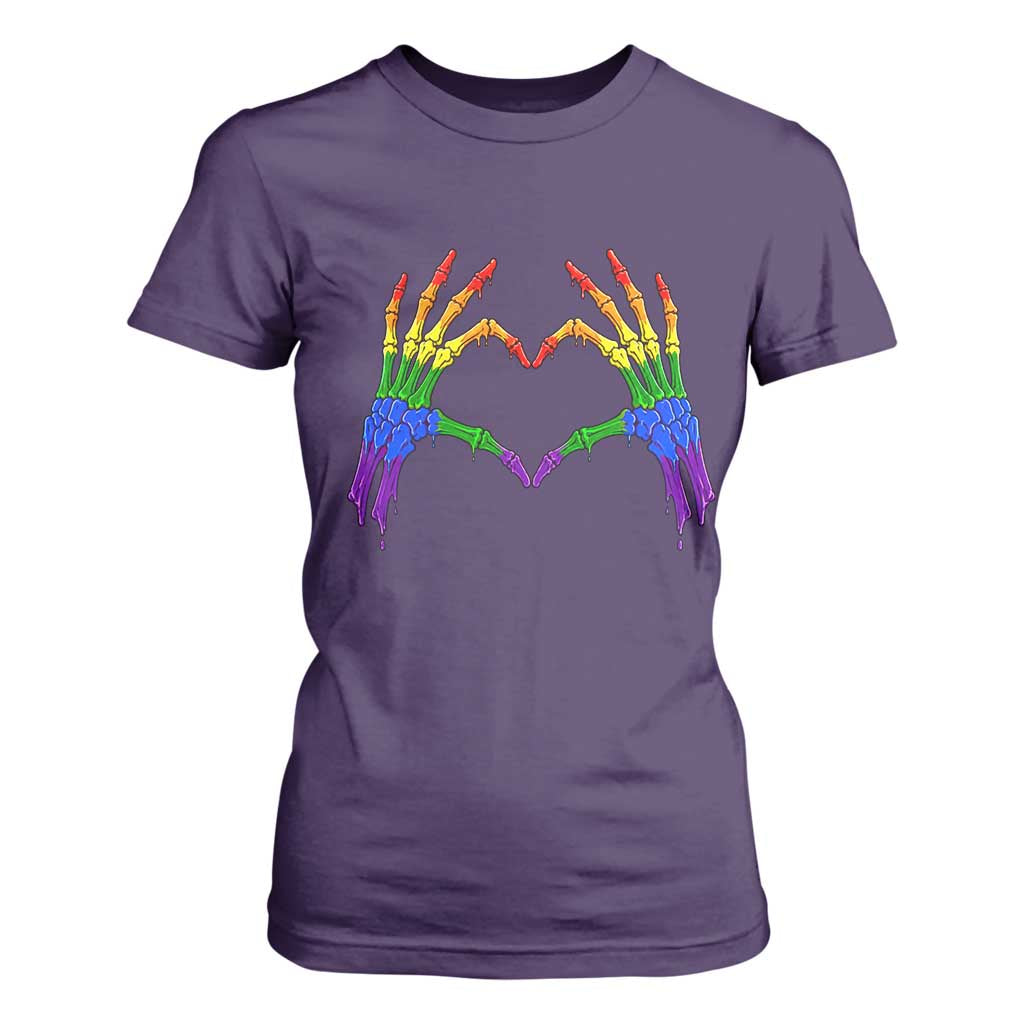 Rainbow Skeleton Heart Hands T Shirt For Women LGBTQ Pride Support Graphic TS12 Purple Print Your Wear