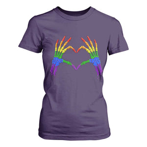 Rainbow Skeleton Heart Hands T Shirt For Women LGBTQ Pride Support Graphic TS12 Purple Print Your Wear
