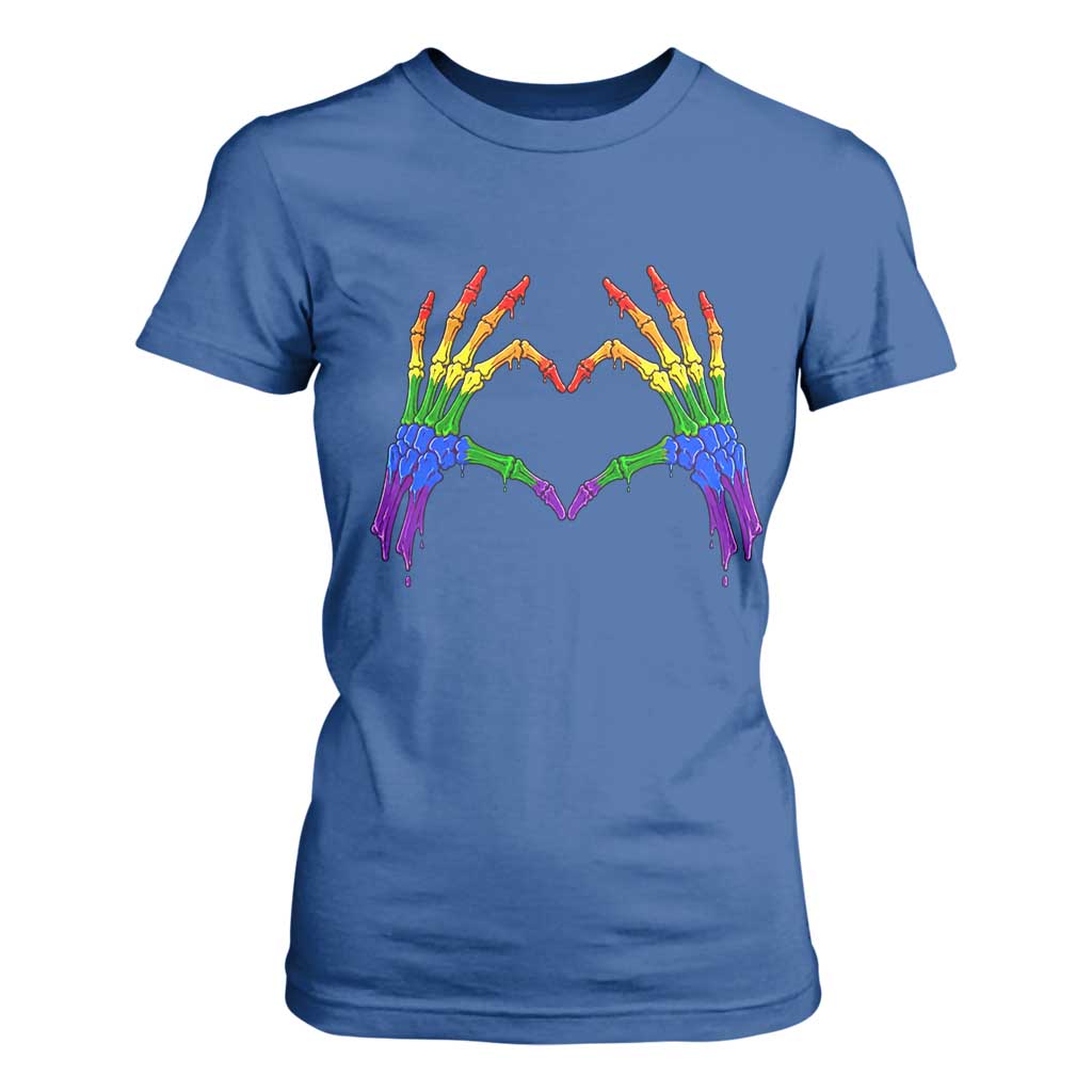 Rainbow Skeleton Heart Hands T Shirt For Women LGBTQ Pride Support Graphic TS12 Royal Blue Print Your Wear