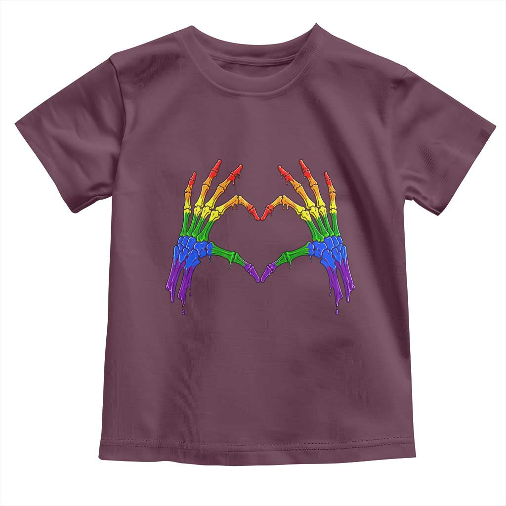 Rainbow Skeleton Heart Hands Toddler T Shirt LGBTQ Pride Support Graphic TS12 Maroon Print Your Wear