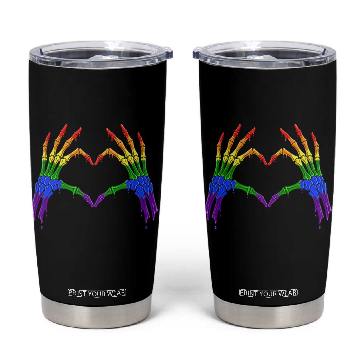 Rainbow Skeleton Heart Hands Tumbler Cup LGBTQ Pride Support Graphic TS12 Black Print Your Wear