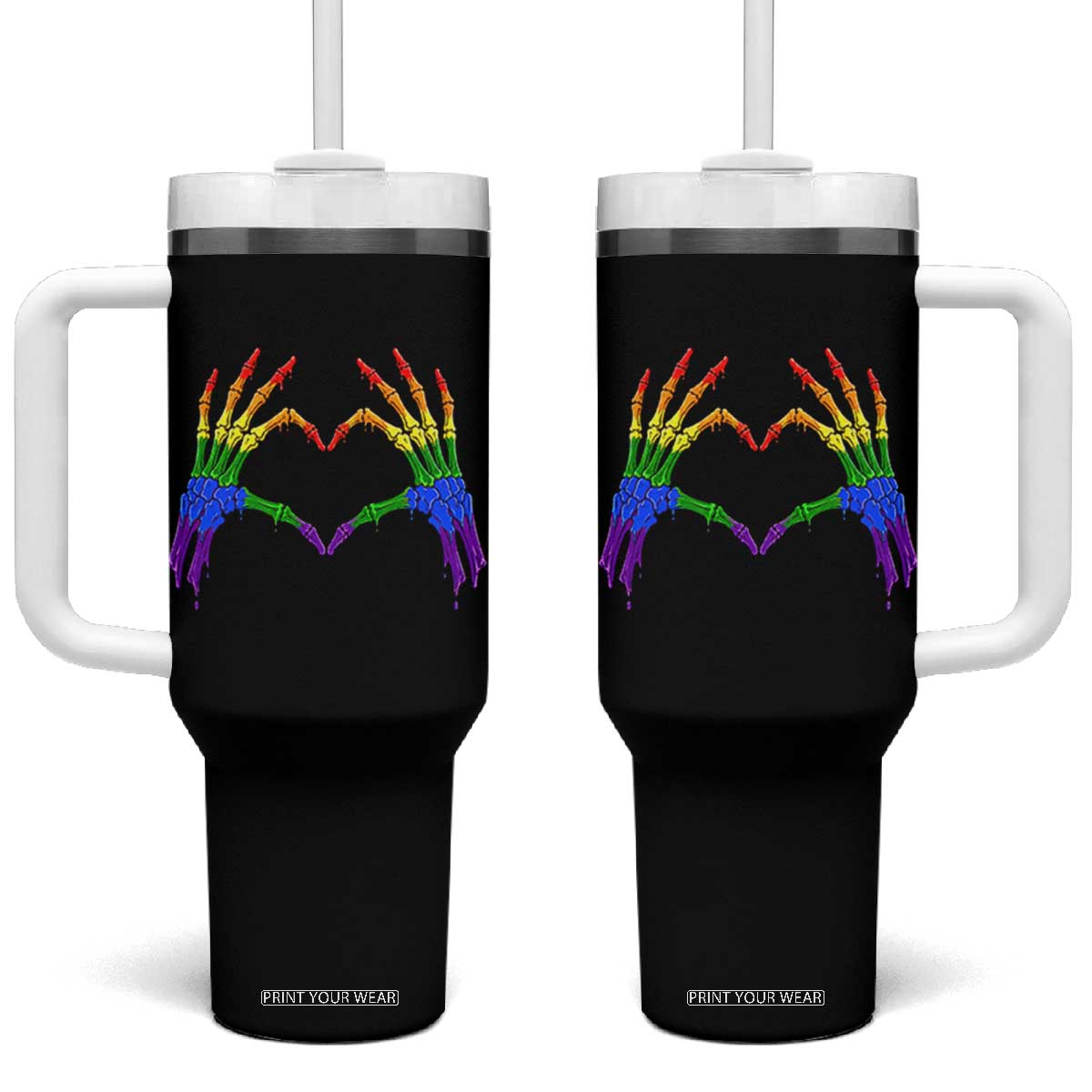 Rainbow Skeleton Heart Hands Tumbler With Handle LGBTQ Pride Support Graphic TS12 One Size: 40 oz Black Print Your Wear