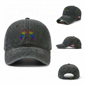 Rainbow Skeleton Heart Hands Washed Cotton Baseball Cap LGBTQ Pride Support Graphic TS12 Washed Cap Universal Fit Dark Green Print Your Wear